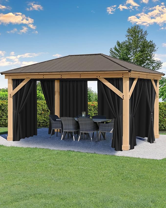 Outdoor Curtains for Patio Waterproof Rod Pocket 4 Pcs 54x95 Inch Black | - Image 2