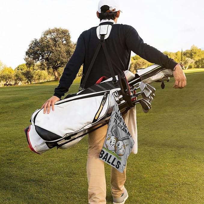 Funny Golf Towel with Carabiner Clip 24"x16" Cute Fun Grey Golf Towels for Golf Bags Microfiber Waffle Golfs Rag for Disc Balls Clubs Golfs Accessories for Men Women Dad Husband