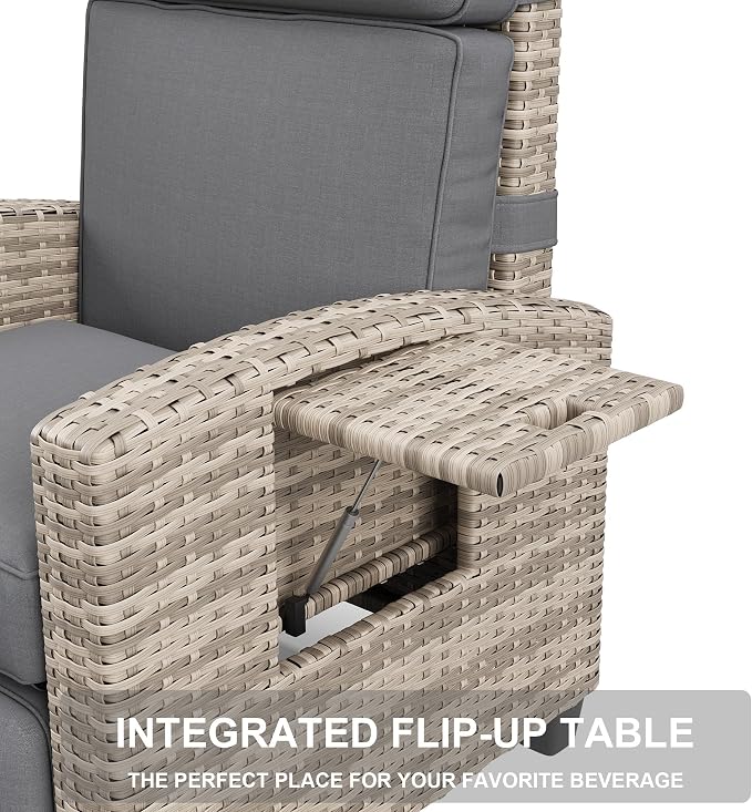 GarveeLife Outdoor Recliner Chair, PE Wicker Lounge Chair - Image 5