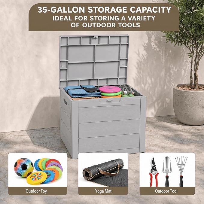 35 Gallon Outdoor Storage Box Waterproof, Deck Boxes Outdoor, Patio Cushions - Image 6