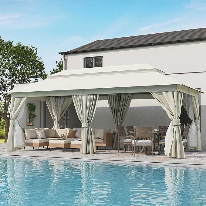 10'x20' Outdoor Gazebo, Metal Frame Heavy Duty Patio Canopy Tent Shelter by LAUSAINTHOME