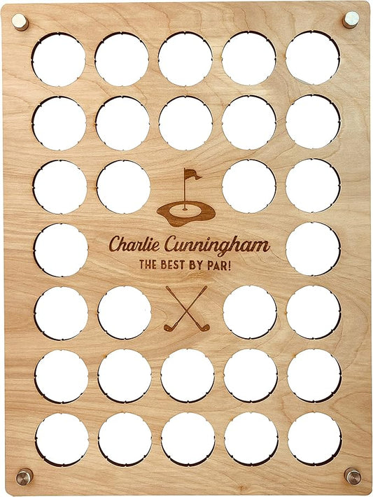 Torched Golf Ball Display Holder Collector’s Case Holds 30 Golf Balls Wall Mount Decor, Golf Lovers Gift for Men, Customizable