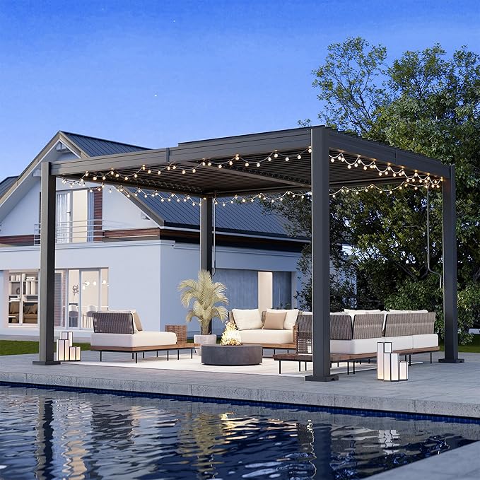 AirWire 10x12 FT Louvered Pergola Dark Gray | Metal Gazebo by AirWire