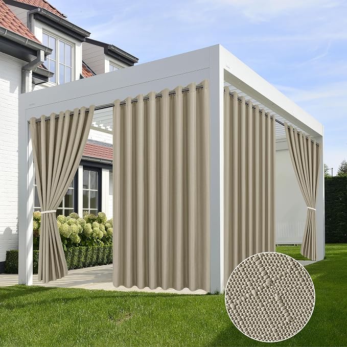 Linen Outdoor Curtains for Patio Waterproof 4 Pcs 110x84 In Taupe | Light by HolidayIdeas