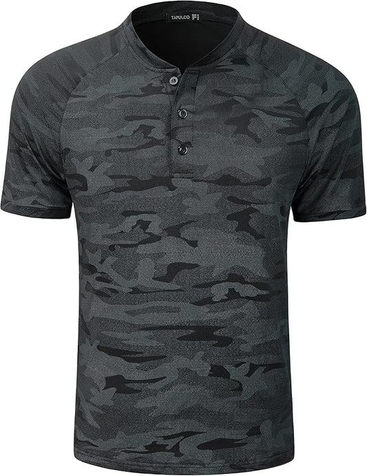 TAPULCO Mens Collarless Golf Shirts Short Sleeve Dry Fit Stretch Casual Breathable Lightweight Tshirts