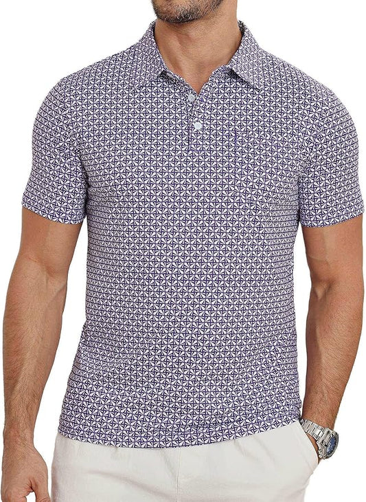 Lexiart Mens Golf Shirt Short Sleeve Dry Fit Print Moisture Wicking Performance Patterns Collared Polo Shirt with Pocket