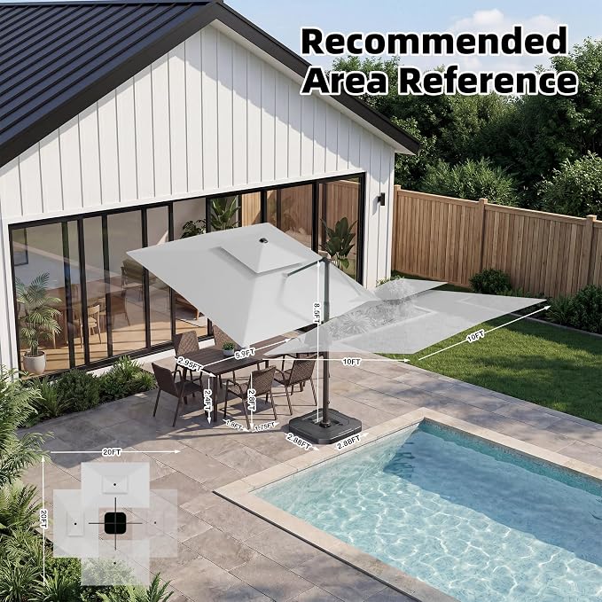 10x10 FT Outdoor Cantilever Patio Umbrella, Fog Grey | Aluminum Frame, - Image 5