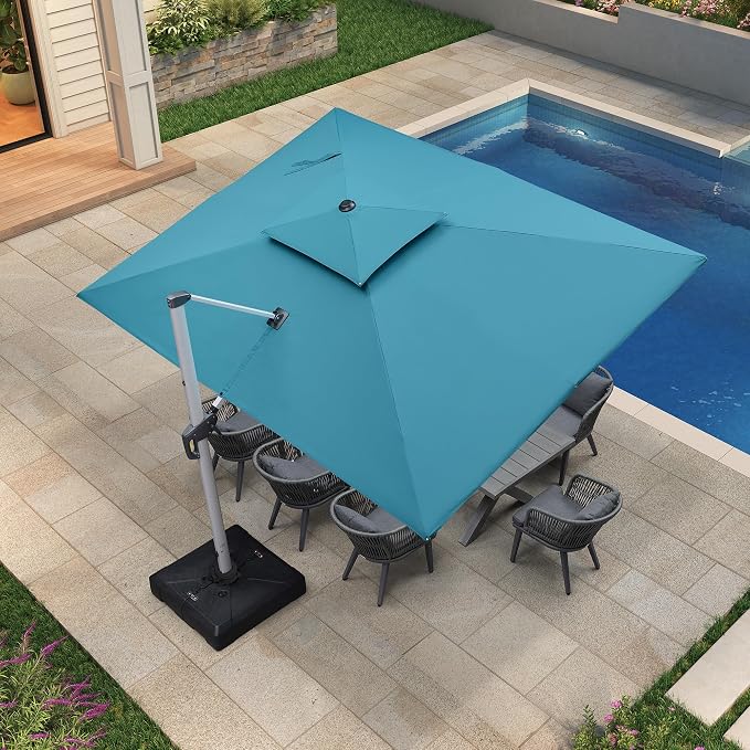 PURPLE LEAF Patio Cantilever Umbrella 9' X 12' Large, Turquoise Blue | 35MPH - Image 3