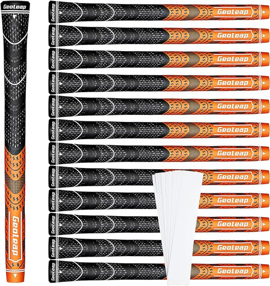 Geoleap Golf Grips Set of 13- Grips with Tapes and with All Repair Kits for Choice,Hybrid Golf Club Grips,Standard/Midsize,All Weather Contral, High Feedback & Traction.