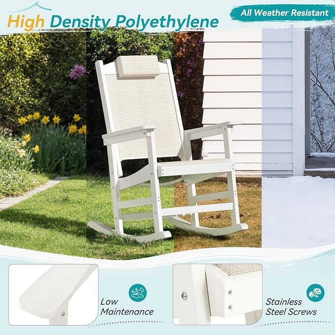 3-Piece Outdoor Rocking Chair Set, HDPE Patio Rocking Chair - Image 6