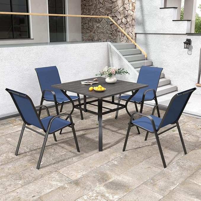 Navy Patio Chairs Set of 4, Stackable Outdoor Dining Chairs - Image 3