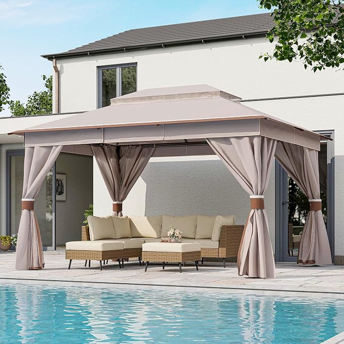 10'x12' Outdoor Gazebo, Metal Frame Heavy Duty Patio Canopy Tent Shelter by LAUSAINTHOME