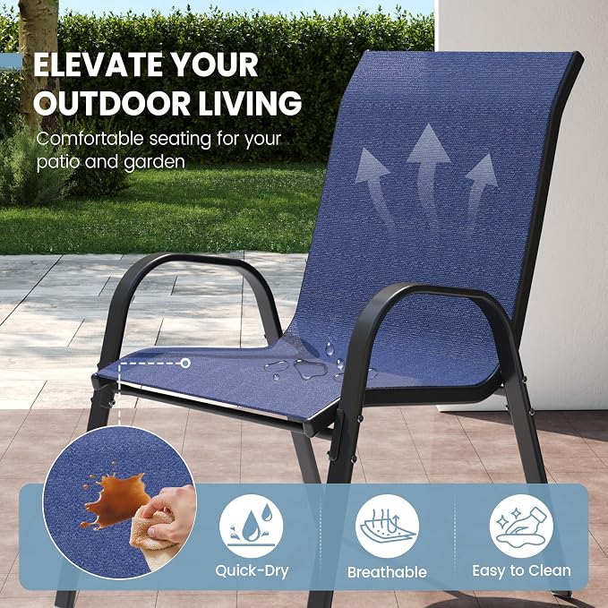 Patio Dining Chairs Set of 6, Outdoor Stacking Chairs, Breathable Seat Fabric - Image 5