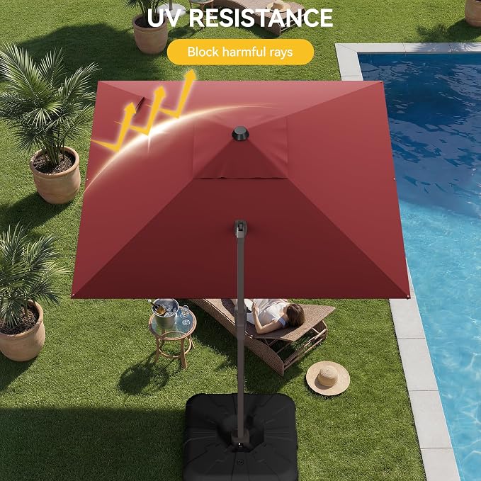 10x10FT Cantilever Outdoor Umbrella, 360° Rotating Large Offset Square Patio - Image 5