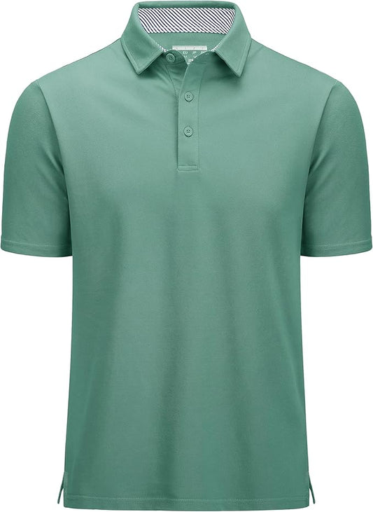 MAGCOMSEN Men's Polo Shirts Short Sleeve Cotton Pique 3 Button Classic Fit Casual T-Shirt Performance Golf Shirts