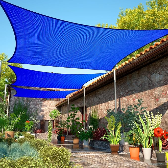 9' x 24' Blue Sun Shade Sail UPF50 Rectangle smTAPR0816 Canopy Fabric Cloth by ShadeMart