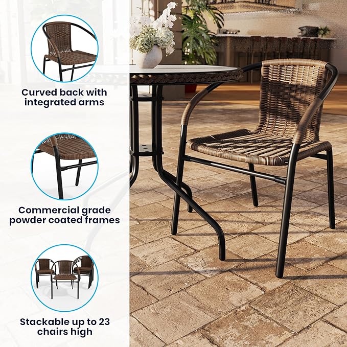 EMMA + OLIVER Brown PE Rattan Stackable Patio Dining Chair, Indoor/Outdoor Use - Image 5