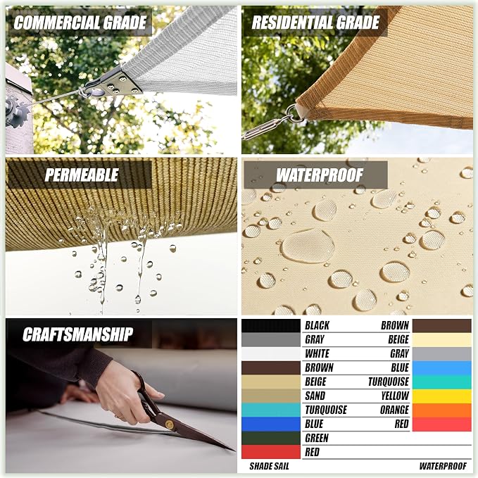 Colourtree TAPR0810 Custom Size 11' x 20' Blue Sun Shade Sail UPF50 Canopy UV - Image 3