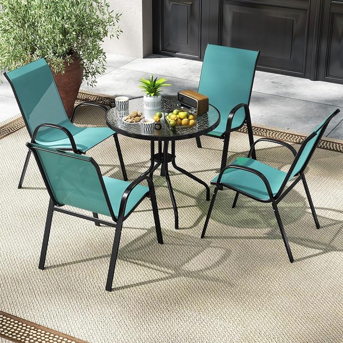 COSTWAY Patio Stackable Dining Chairs Set of 4 - Image 2
