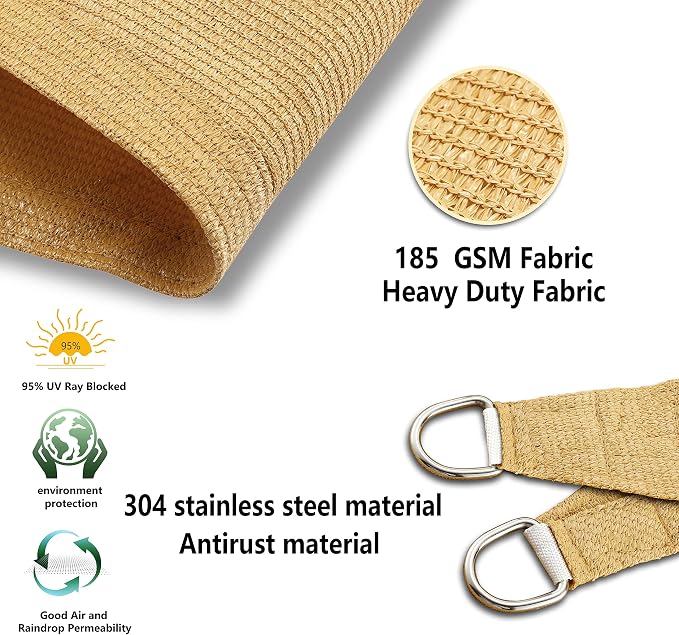 Tronssien Triangle 16'x16'x23' Sun Shade Sail, 95% UV Blockage Canopy Awning - Image 4