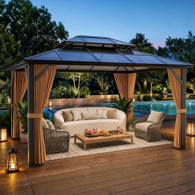 GAOMON 10'x12' Hardtop Gazebo, Outdoor Polycarbonate Double Roof Canopy by GAOMON
