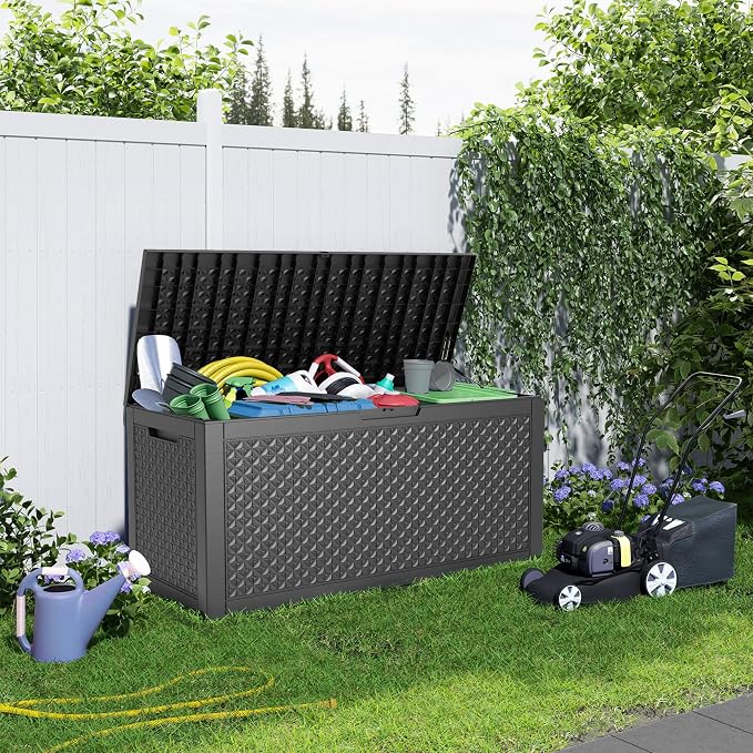 PatioZen 110 Gallon Deck Box Outdoor, Weatherproof Resin Patio Storage Box - Image 6