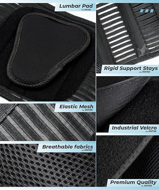 Sparthos Back Brace for Lower Back Pain - Immediate Relief from Sciatica, Herniated Disc, Scoliosis - Breathable + Lumbar Support Pad - For Men & Women - Fits 44–52″ Waist (Large, Check Size Chart)