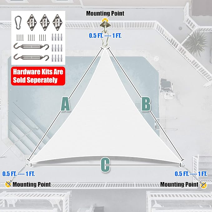 Amgo Custom Size 23' x 23' x 23' White Triangle Sun Shade Sail UPF50+ AGTAPT10 - Image 6
