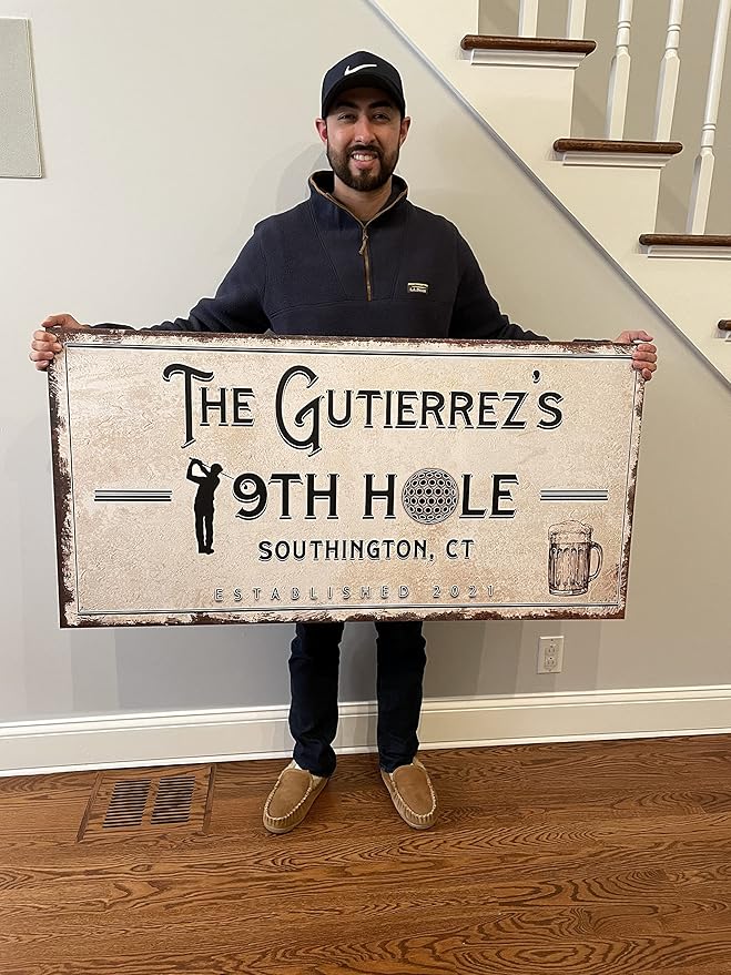 TAILORED CANVASES Golf Art Decor - Personalized Vintage Golf Wall Art Sign for Man Cave, Bedroom, Basement, Home Bar and Custom Gift for Husband, Dad, Wedding & Anniversary - 19th Hole Sign, 48"x16"
