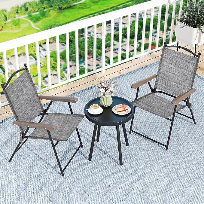 GIANTEX Set of 2 Patio Folding Chairs, Outdoor Patio Dining Chairs w/Armrest - Image 8