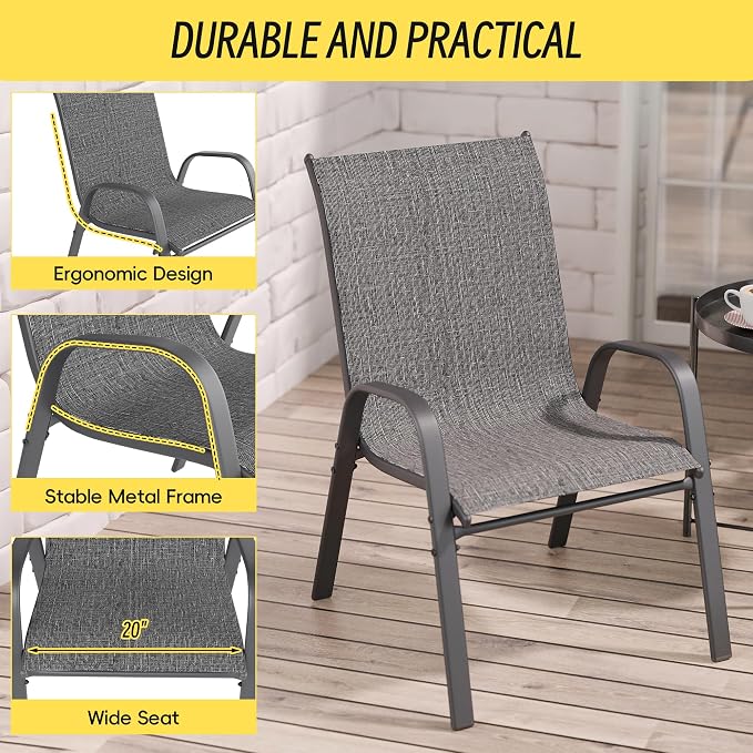 Patio Chairs Set of 6, Stackable Outdoor Dining Chairs Set - Image 4