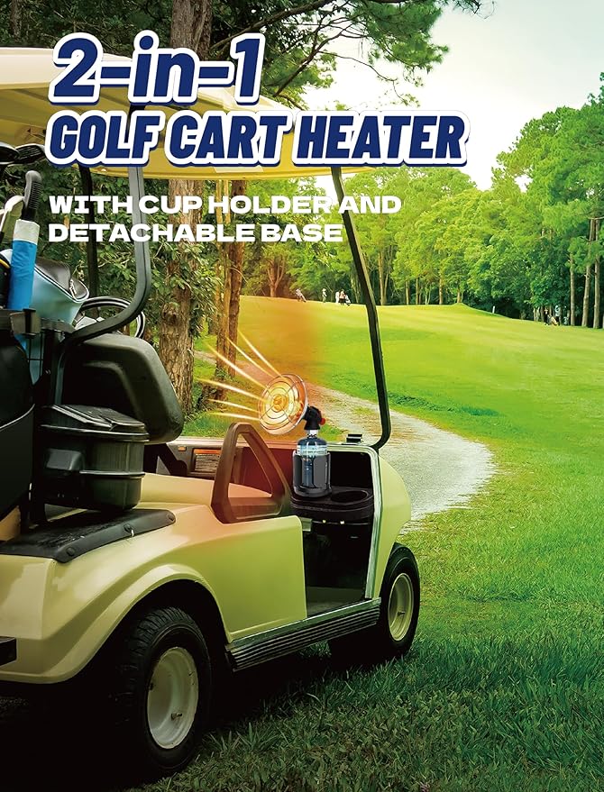2-in-1 7200 BTU Golf Cart Heater Propane with Storage Box, Adjustable Cup Holder & Camping Base, Compatible with EZGO, Club Car, Yamaha, and More, Golf Cart Accessories (Propane Tank Not Included)