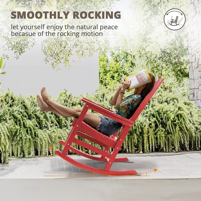 LUE BONA Rocking Chair Outdoor, Weather Resistant Poly Plastic Rocker Chairs - Image 5