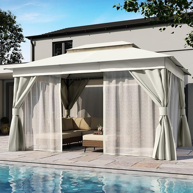 10'x13' Outdoor Gazebo, Metal Frame Heavy Duty Patio Canopy Tent Shelter - Image 3