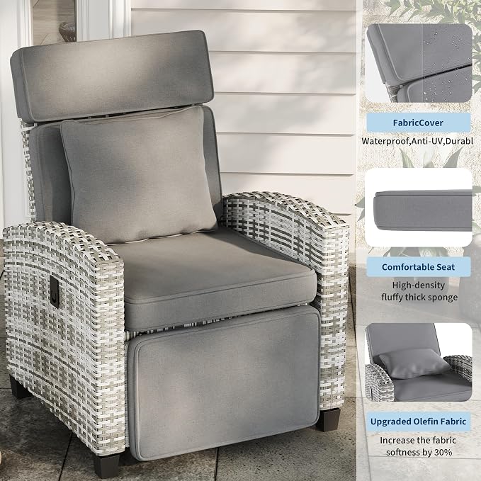 Garvee Outdoor Recliner Chair, Reclining Patio Chairs - Image 4