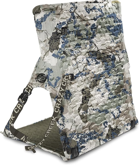 Crazy Creek HEX 2.0 LongBack Chair for Backpacking, Camping and Stadium Use, Extra Width & Back Height for Comfort, 250 LBS Weight Capacity, Adjustable Straps w/Rock Lockster (R) Buckles, Kings Camo