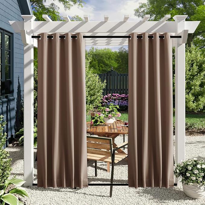NICETOWN 2 Panels Outdoor Curtains Waterproof Bottom Fixed W46xL90 Tan | - Image 2