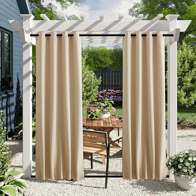 NICETOWN Outdoor Curtains for Balcony Waterproof W46xL63 Biscotti Beige | by NICETOWN