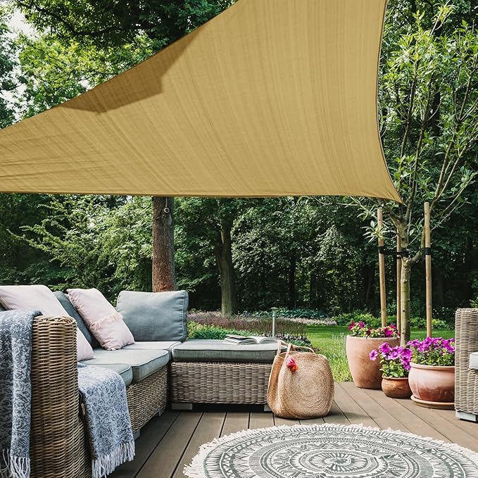 10' x 10' x 14' Triangle Sun Shade Sail, 185 GSM HDPE, Sand | 95% UV block by LagemiexShadeProduct