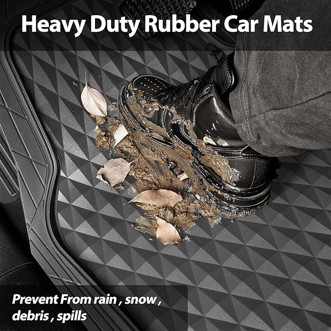 CAR PASS Heavy Duty Rubber Gray Car Floor Mats & Cargo Liners, Deep Dish All-Weather Trunk Mats Durable Anti-Slip 3D Rhombus Waterproof Trim to Fit Liner Universal Fit Auto,Sedan,SUV,Truck, Gray