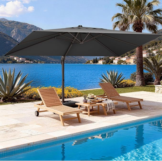 9' X 12' Cantilever Patio Umbrella Rectangle Outdoor Umbrella, 6-Level Tilt & - Image 8