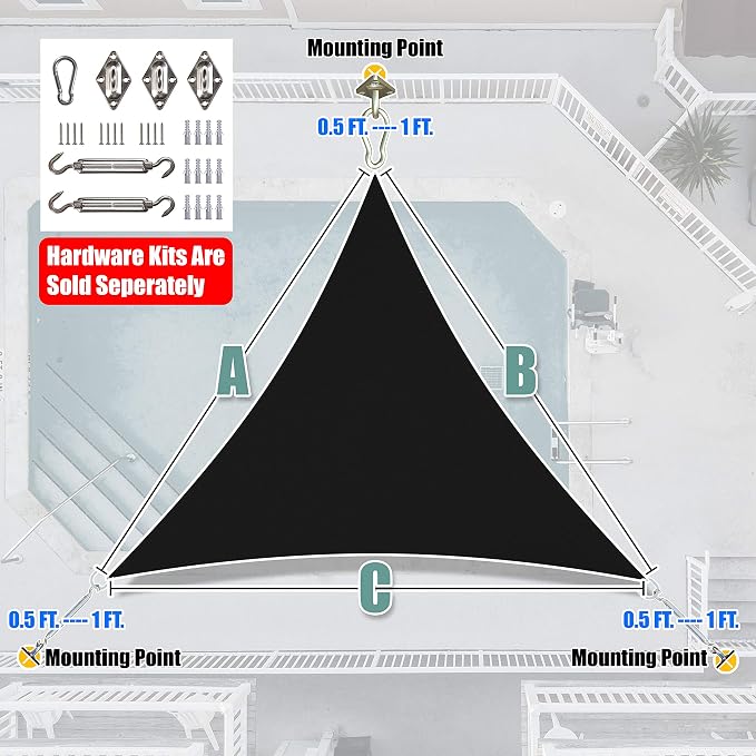Amgo Custom Size 15' x 15' x 15' Black Triangle Sun Shade Sail UPF50+ AGTAPT10 - Image 6