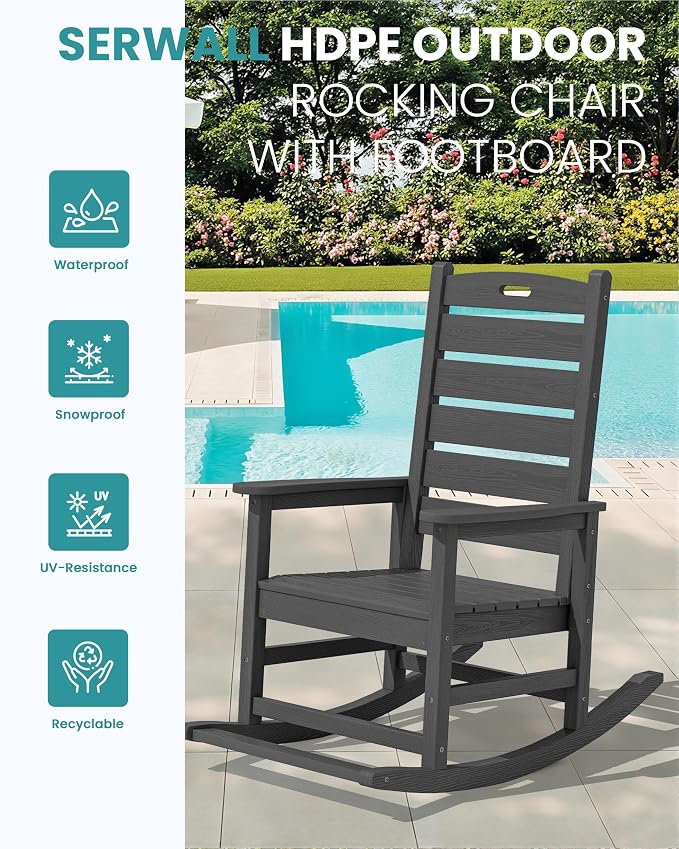 SERWALL Outdoor Rocking Chair Set of 4, Oversized HDPE Rocker, all Weather - Image 4
