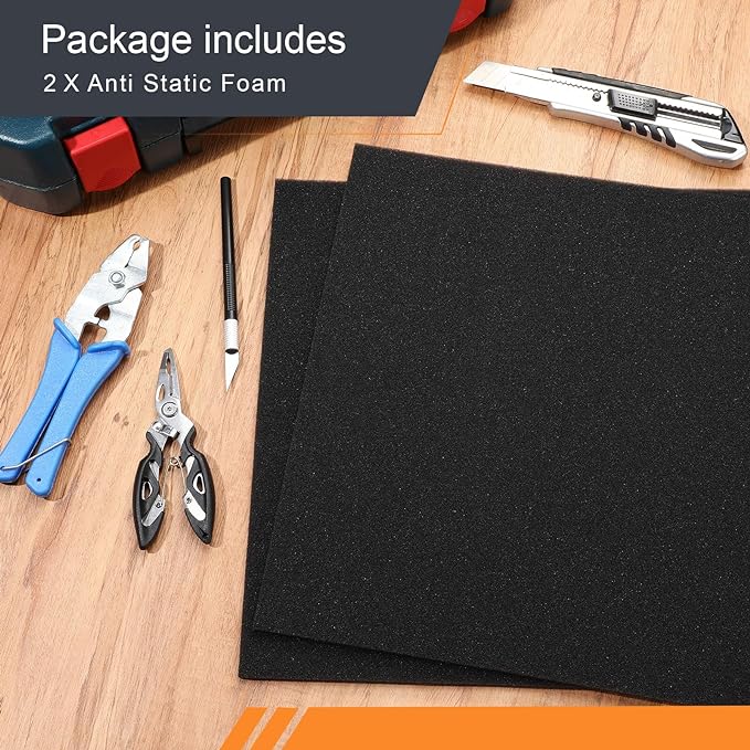 Pangda 2 Pcs Black Foam Pad 12 x 12 x 0.25 Inches Cuttable Polyurethane Foam Sheet, High Density, Non Corrosive, Anti Static Pad for Packing Crafts Cases Toolbox Camera Storage