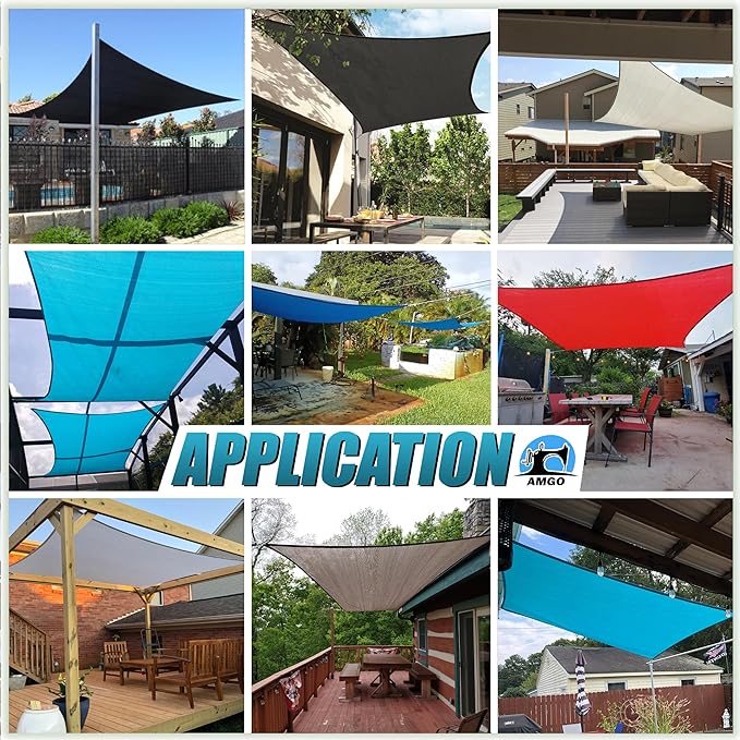 Amgo Custom Size 23' x 23' Grey Rectangle Square Sun Shade Sail UPF50+ - Image 4