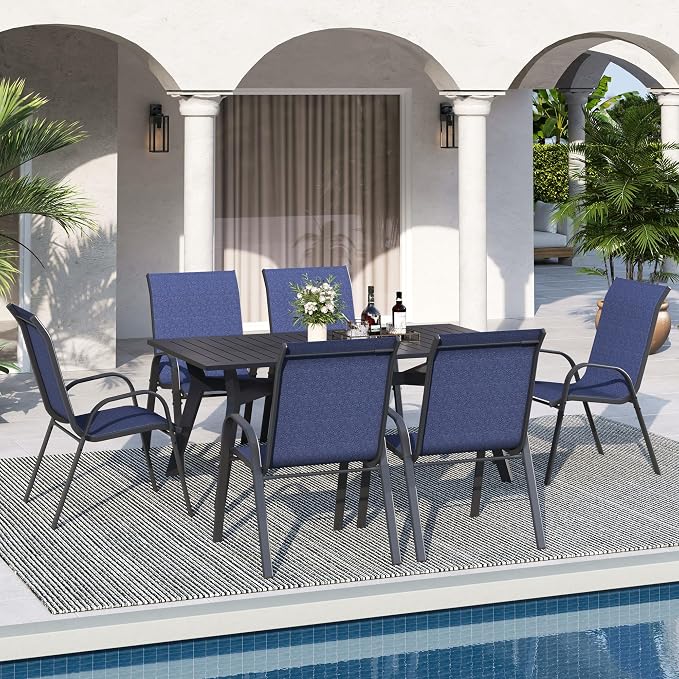Patio Dining Chairs Set of 6, Outdoor Stacking Chairs, Breathable Seat Fabric - Image 2