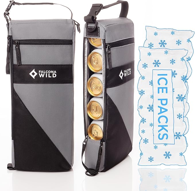 Golf Cooler Bag Plus 2 Ice Packs - Keeps Drinks Cold for Hours - Holds 6 Cans - Fits Discreetly in Golf Bags - Insulated Beer Sleeve and Cooler Accessories