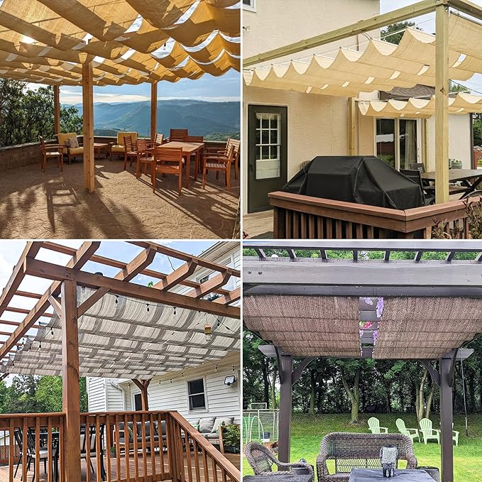 Windscreen4less 7' x 27' Retractable Sun Shade Canopy Cover Sliding Wave Shade - Image 2