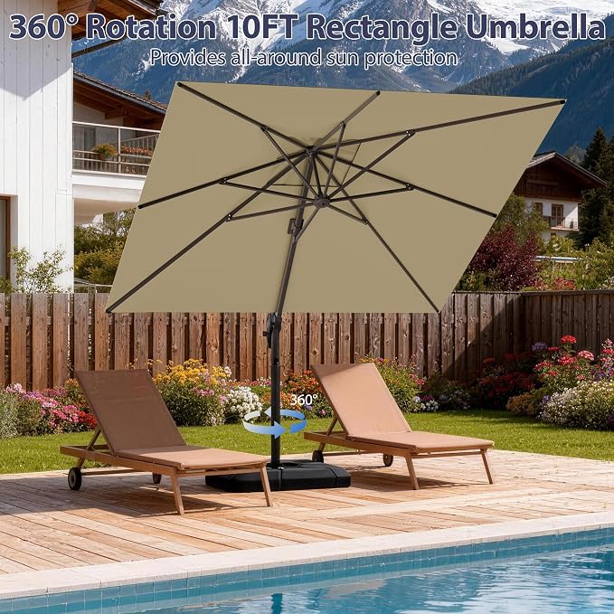 10' X 10' Patio Umbrella Cantilever Outdoor Rectangle Umbrella, Heavy Duty - Image 3