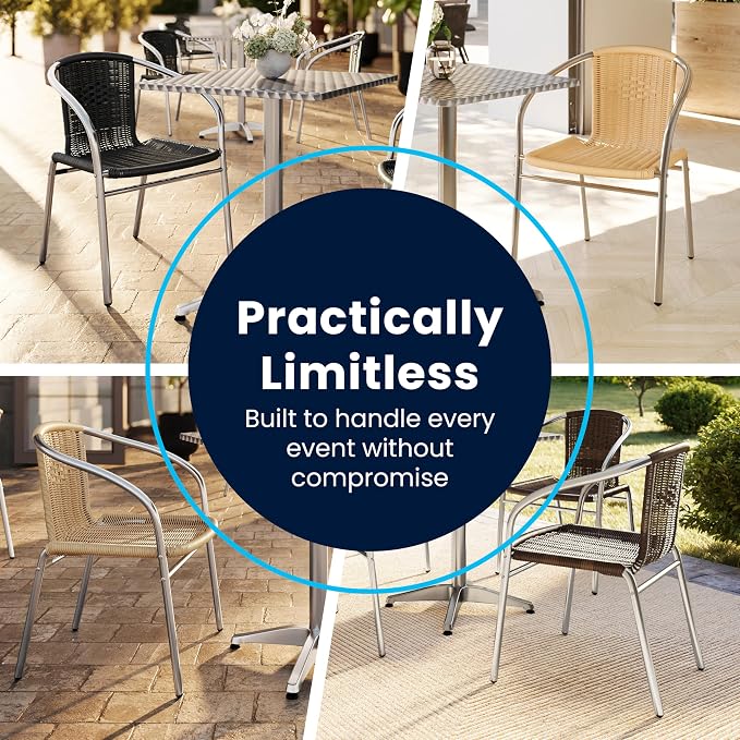 EMMA + OLIVER Dark Brown Metal Indoor-Outdoor Stackable Chair | Poly Resin Seat - Image 9